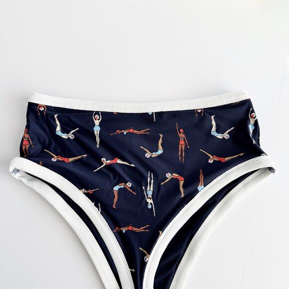[Aerie] Blue Swimmers Diver Print High Waisted Cheeky Bikini Bottoms Sz Large L - Picture 3 of 10